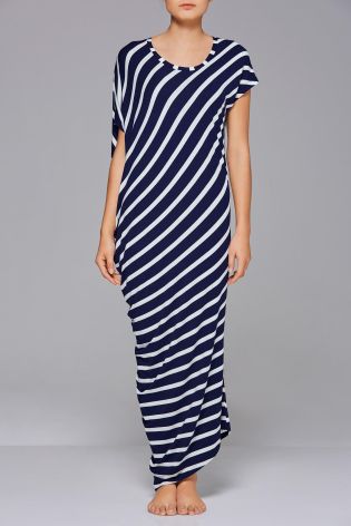 Navy/White Asymmetric Stripe Maxi Dress